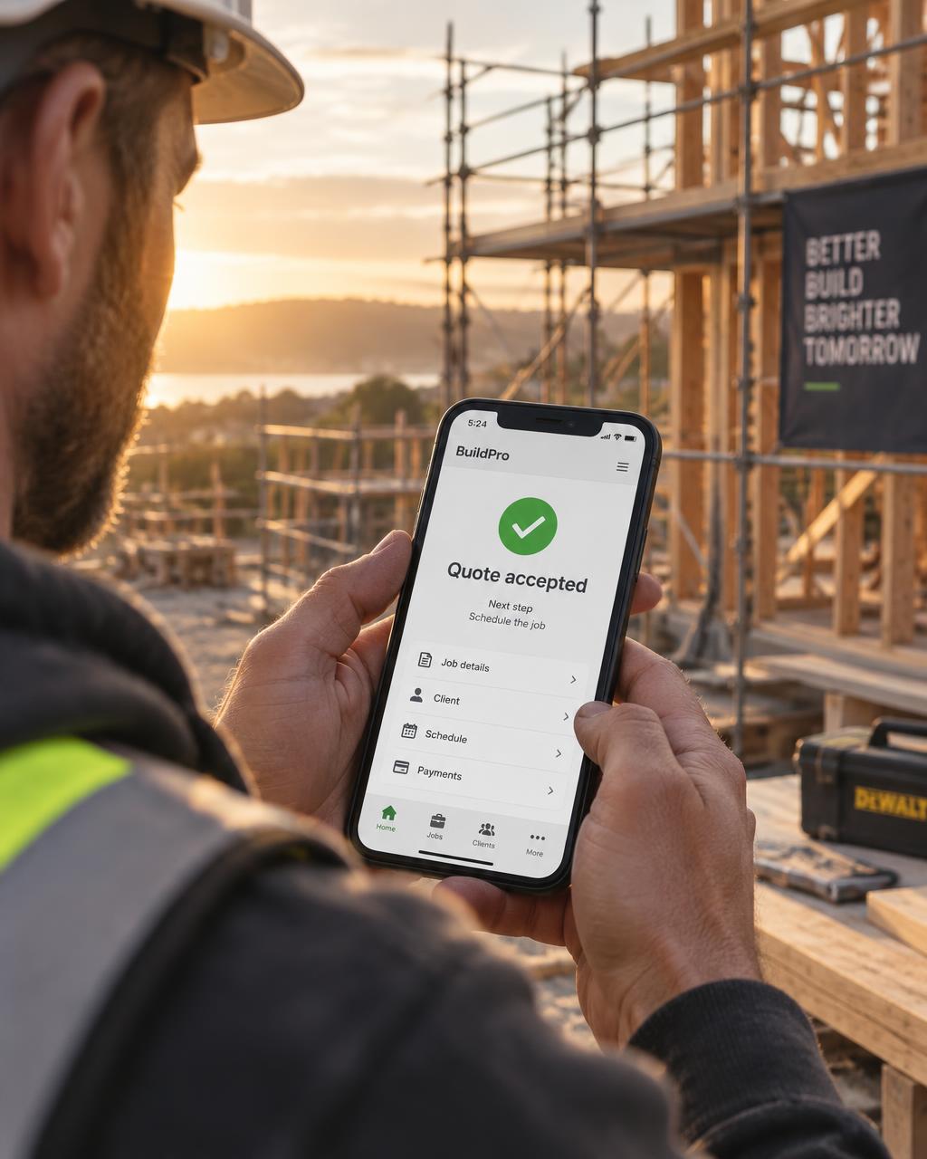 A tradesperson checking an accepted quote on site